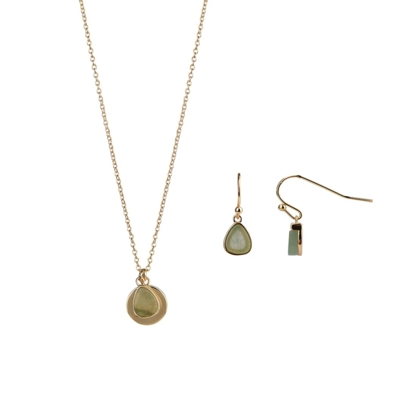 New! Rhode & Co Adventurine Pendant Necklace Earring Set - Picture 2 of 5